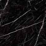 Black marble-look engineered stone shower wall panel or vanity countertop with dramatic white veining, installed by The Bath Authority for a modern luxury bathroom remodel.