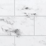 White with gray marble subway tile-pattern engineered stone shower surround or vanity countertop from The Bath Authority, providing the classic tile look without grout lines.