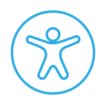 Light blue icon of the outline of a person inside a circle representing accessibility.