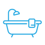 A light blue icon of a bathtub.