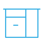Light blue icon of a cabinet with a counter top.