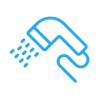 A light blue icon of a handheld shower wand.