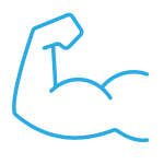 Light blue icon of an arm flexing its muscles.