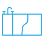 Light blue icon of a walk-in therapeutic bathtub
