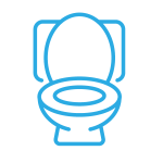Light blue icon of a toilet