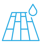 Light blue icon of subway tile with a water droplet representing waterproof bathroom materials.