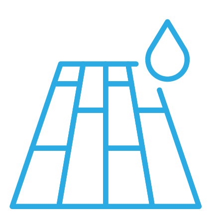 Light blue icon of subway tile with a water droplet representing waterproof bathroom materials.