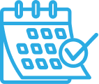 A light blue icon of a calendar with a single day circled.
