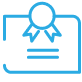 A light blue icon of a certificate with a ribbon on it.