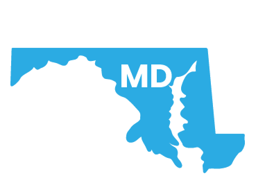A light blue outlined shape of the state of Maryland with "MD" in the center.