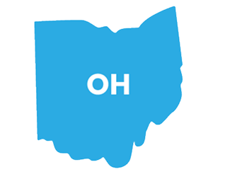 A light blue outlined shape of the state of Ohio with "OH" in the center.
