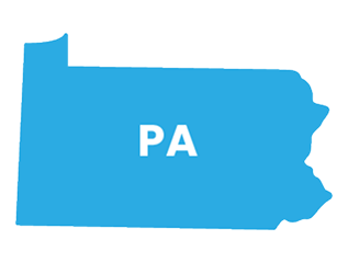 A light blue outlined shape of the state of Pennsylvania with "PA" in the center.