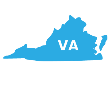 A light blue outlined shape of the state of Virginia with "VA" in the center.