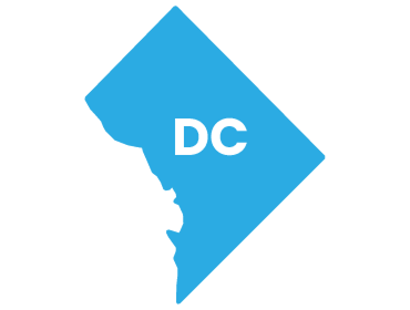A light blue outlined shape of the District of Columbia with "DC" in the center.